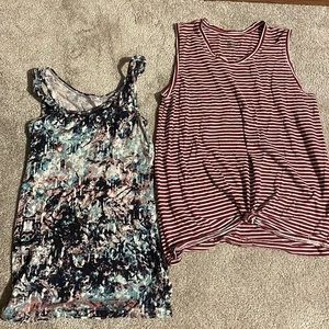 Two tank tops! One red and white striped, one tie-dye like